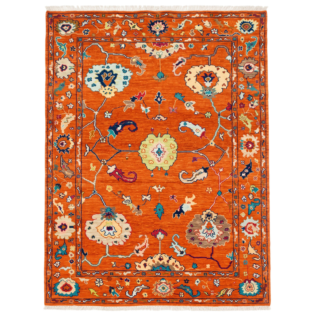 Rust Orange Oushak Hand-Knotted Wool Rug – Custom Made