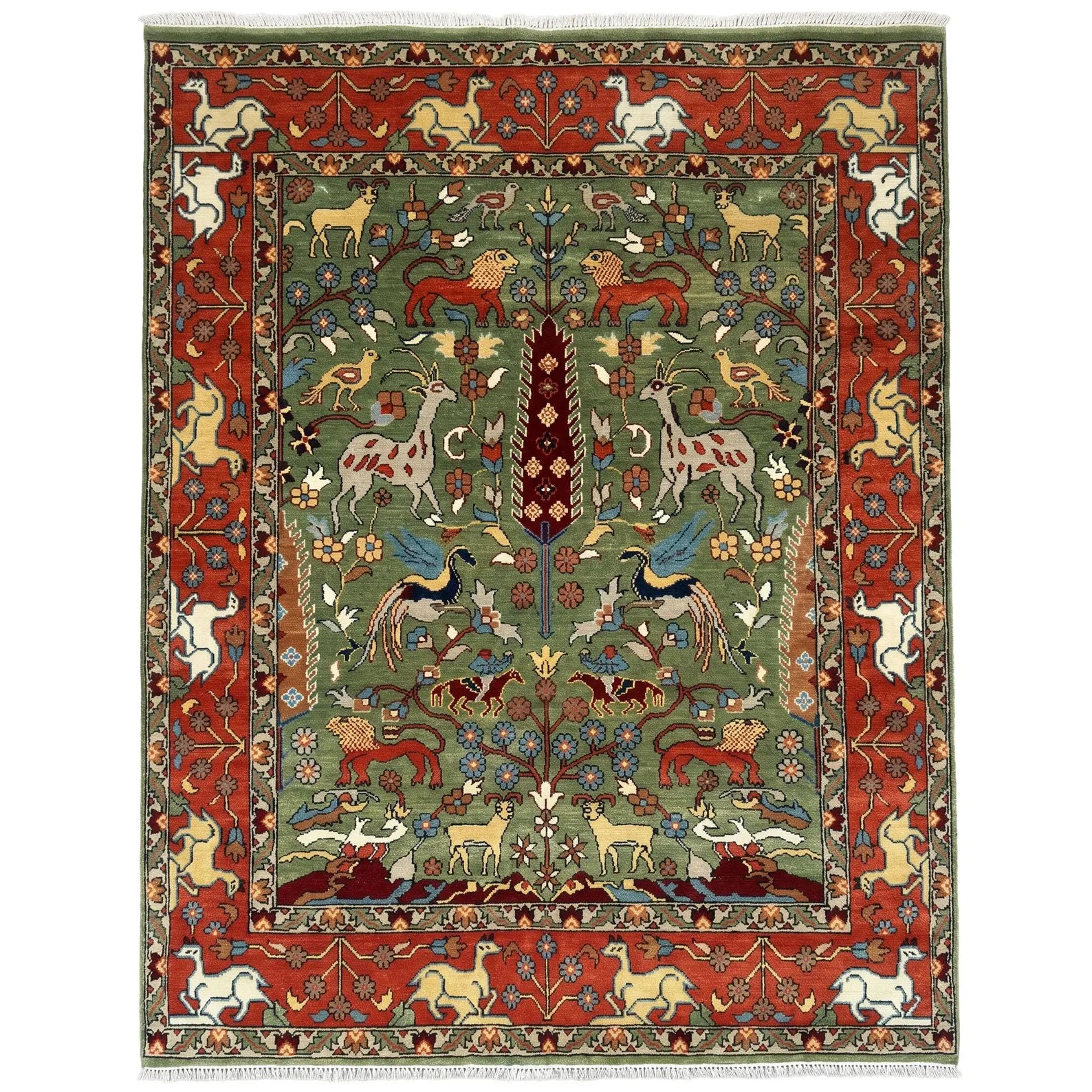 Green Animal Garden Hand-Knotted Wool Rug – Vanraj, Custom Made