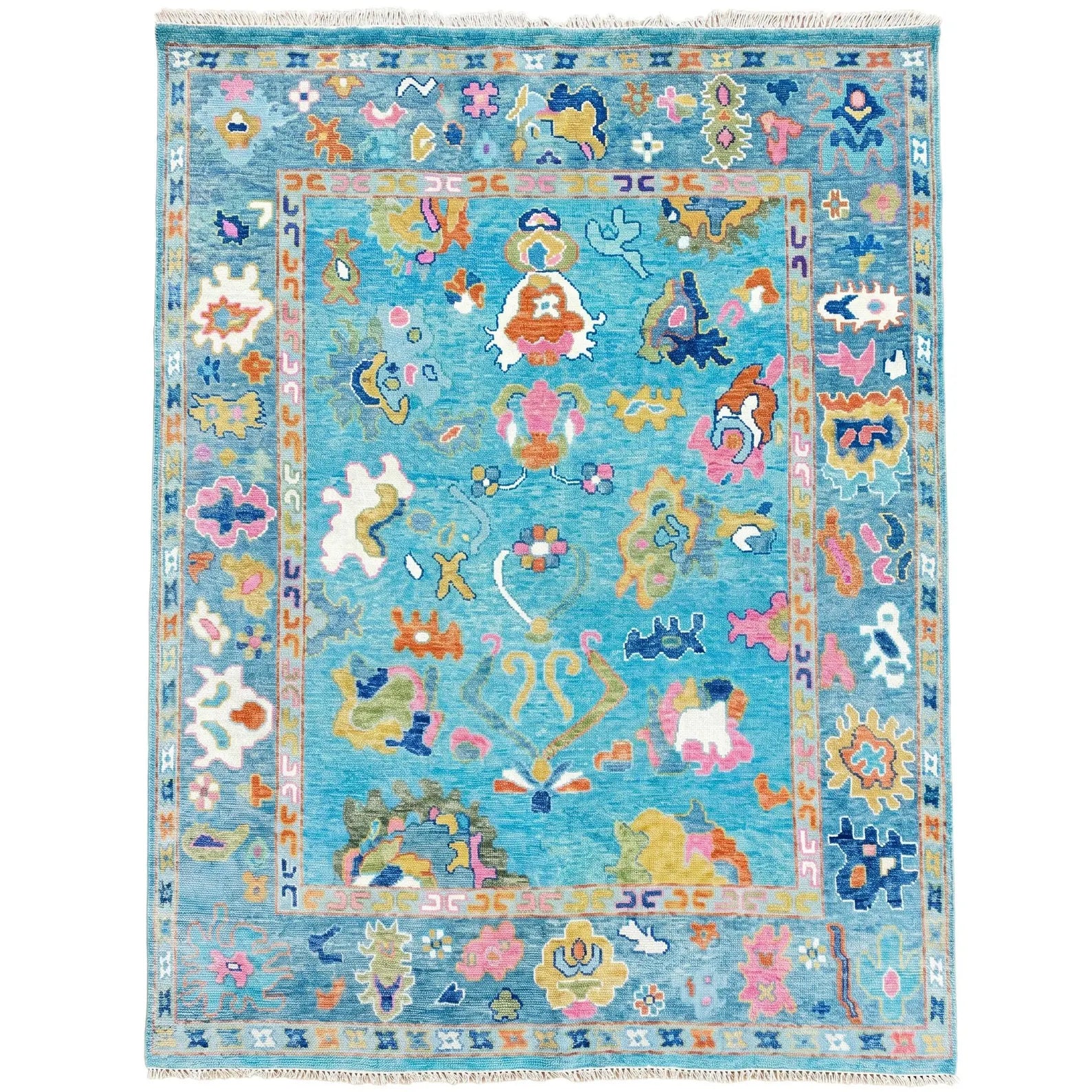 Turquoise Blue Oushak Hand-Knotted Wool Rug – Custom Made