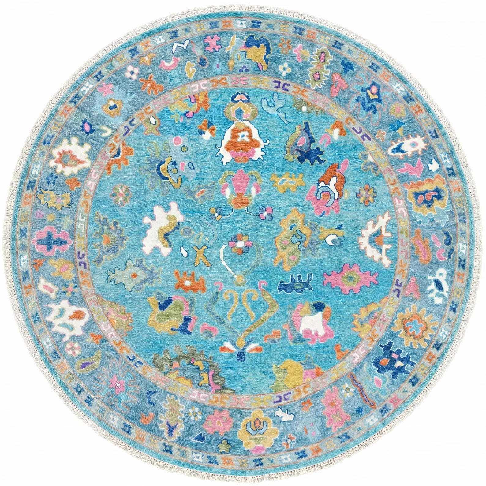 Turquoise Blue Oushak Hand-Knotted Wool Rug – Custom Made
