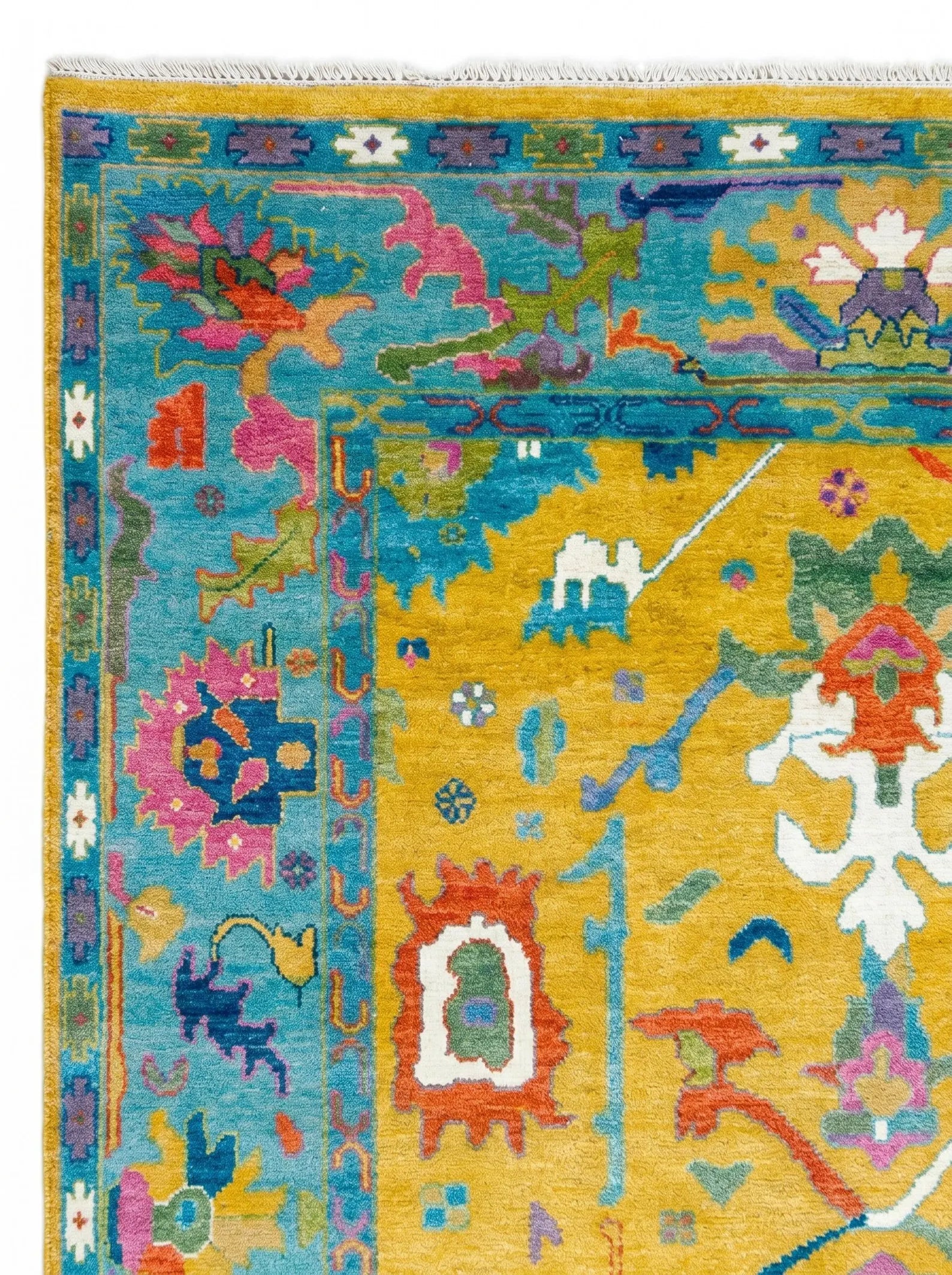 Mustard Yellow Oushak Hand-Knotted Wool Rug – Custom Made