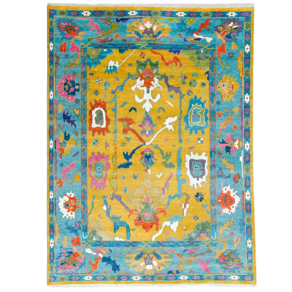 Mustard Yellow Oushak Hand-Knotted Wool Rug – Custom Made