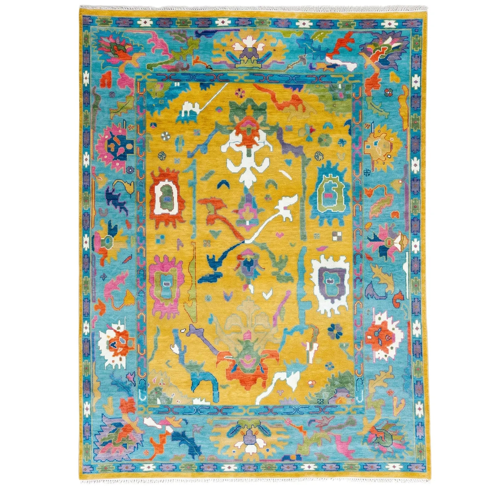Mustard Yellow Oushak Hand-Knotted Wool Rug – Custom Made
