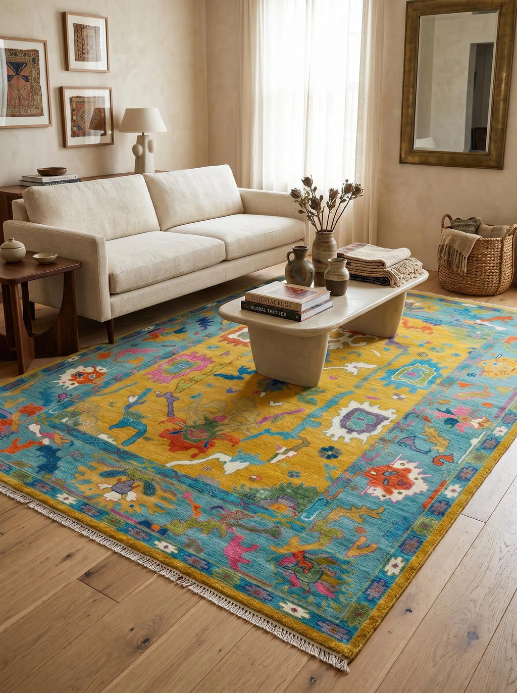 Mustard Yellow Oushak Hand-Knotted Wool Rug – Custom Made