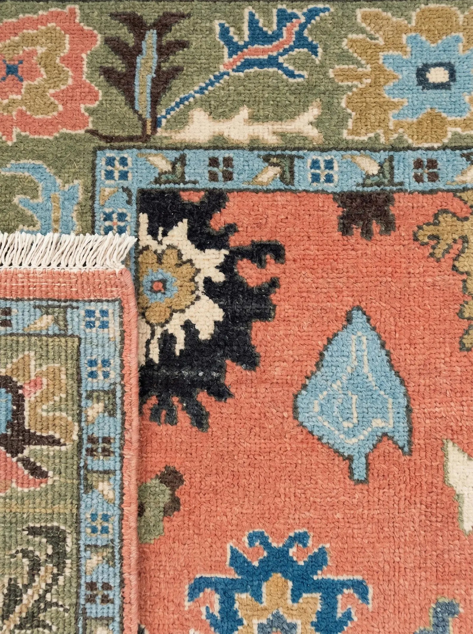 Coral Botanical Oushak Hand-Knotted Wool Rug – Gulbahar Haveli, Custom Made