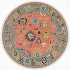 Coral Botanical Oushak Hand-Knotted Wool Rug – Gulbahar Haveli, Custom Made