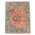 Coral Botanical Oushak Hand-Knotted Wool Rug – Gulbahar Haveli, Custom Made