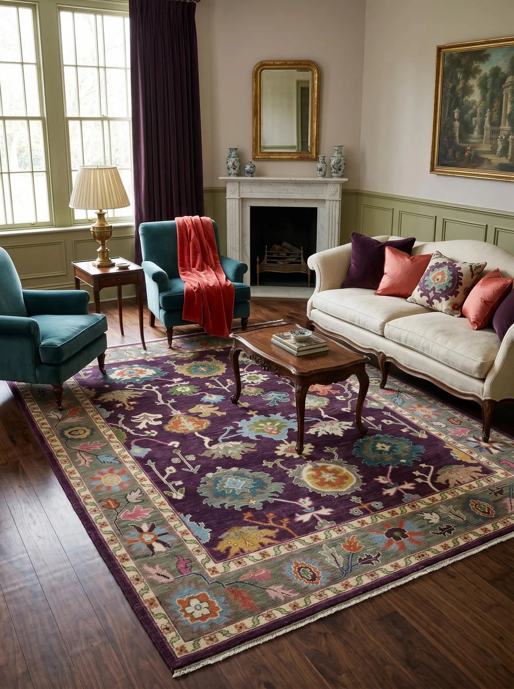 Plum Oushak Hand-Knotted Wool Rug – Custom Made