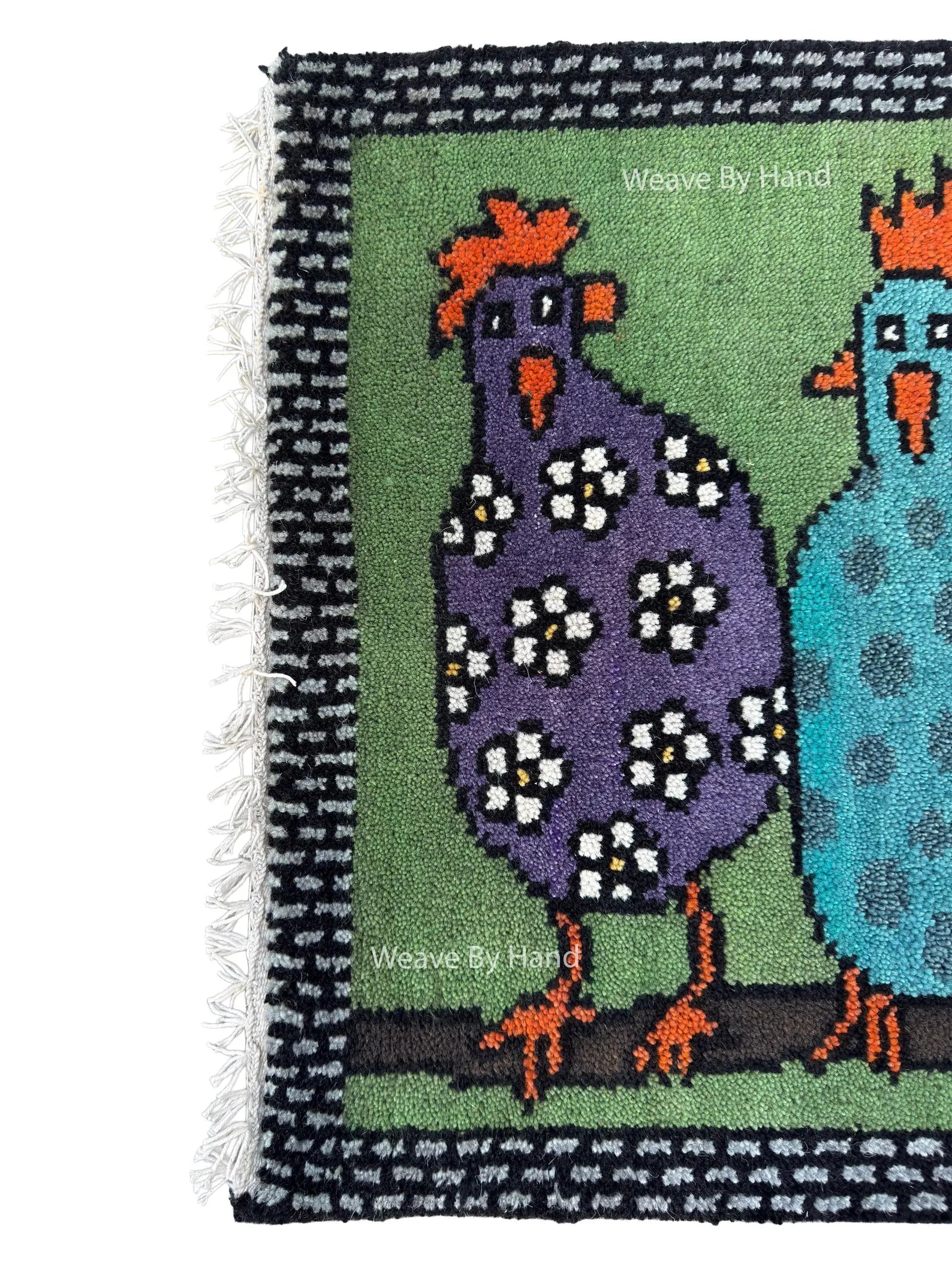 Colorful Hen Hand-Knotted Wool Runner Rug – Rangili, Custom Made
