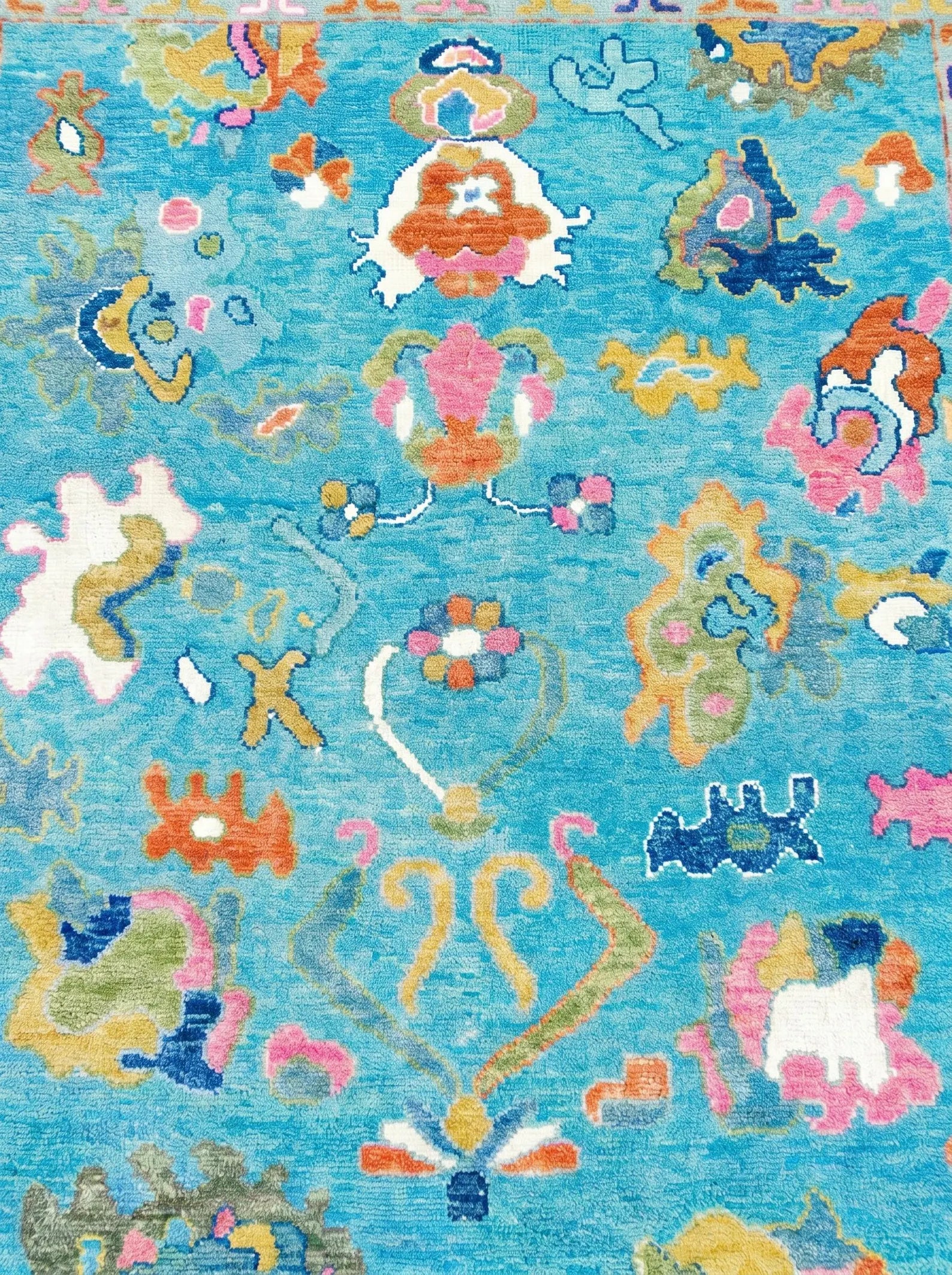 Turquoise Blue Oushak Hand-Knotted Wool Rug – Custom Made