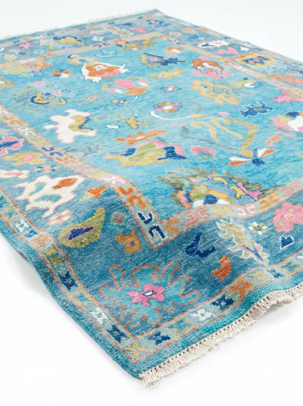 Turquoise Blue Oushak Hand-Knotted Wool Rug – Custom Made