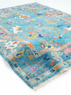 Turquoise Blue Oushak Hand-Knotted Wool Rug – Custom Made
