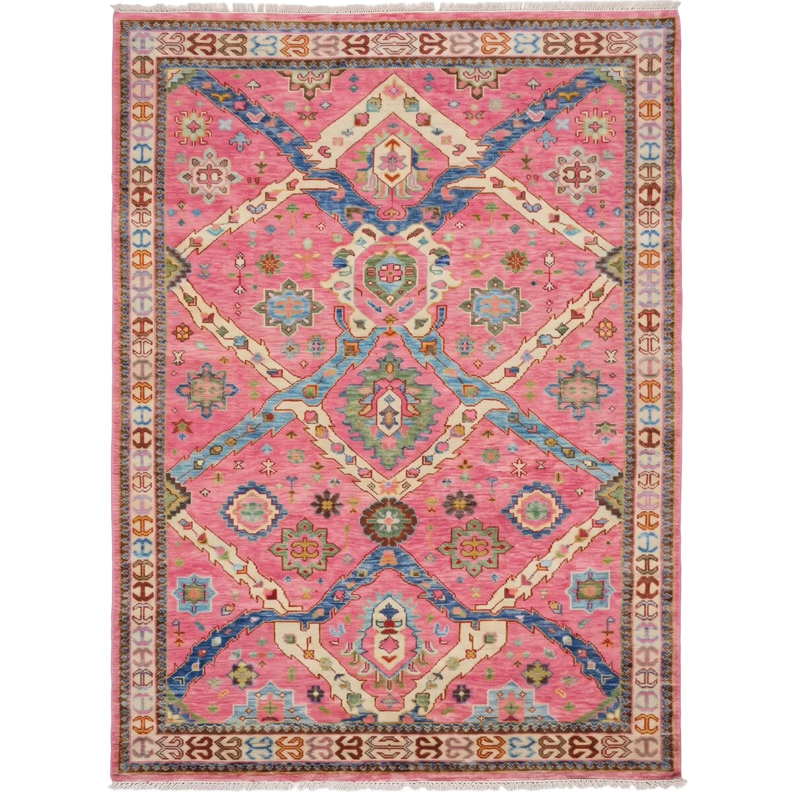 Pink Diamond Oushak Hand-Knotted Wool Rug – Custom Made