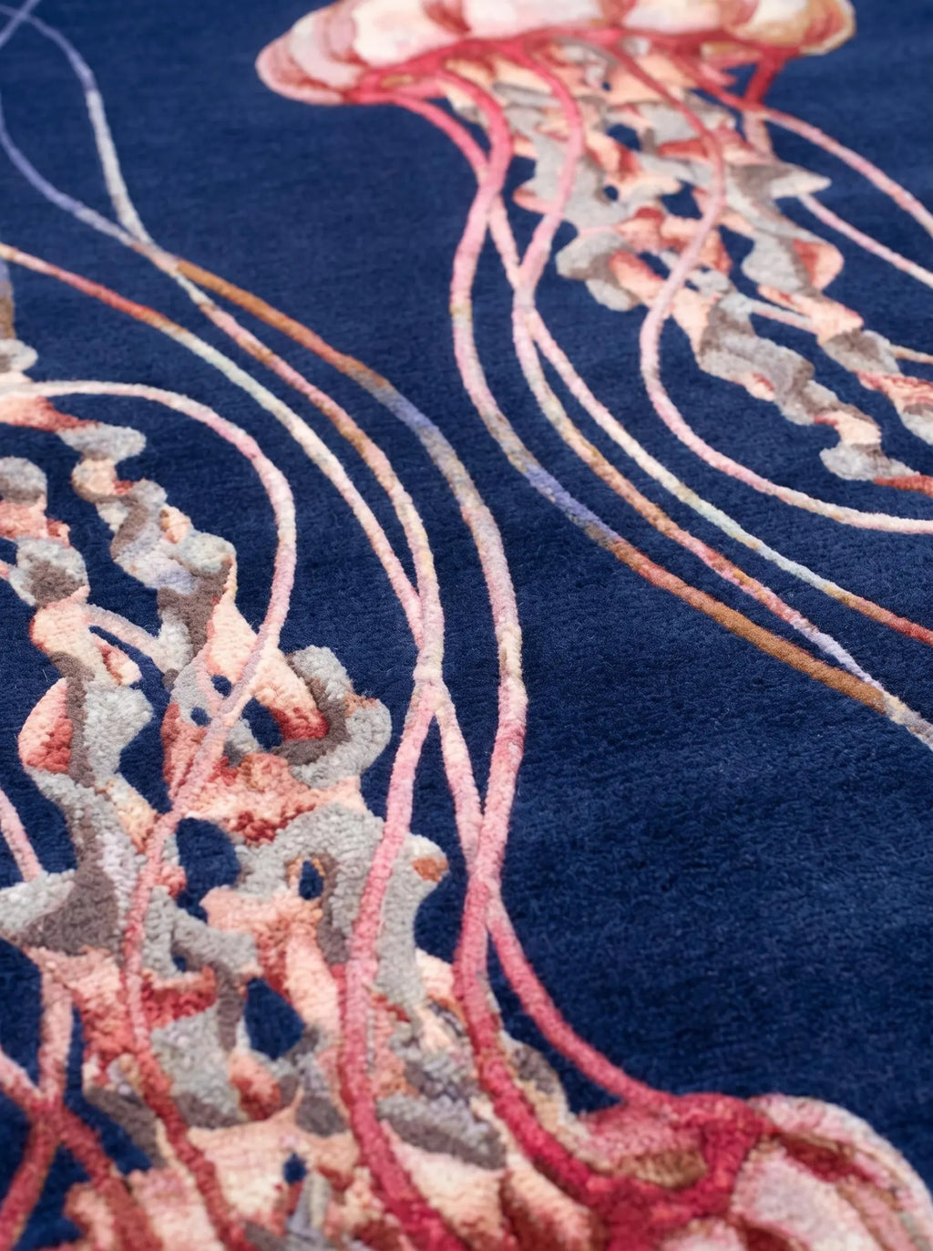 Navy Jellyfish Hand-Knotted Wool Rug – Sagarika, Custom Made