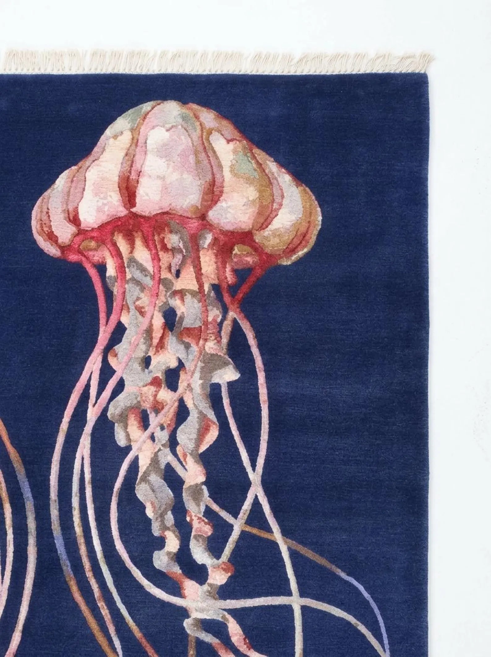 Navy Jellyfish Hand-Knotted Wool Rug – Sagarika, Custom Made