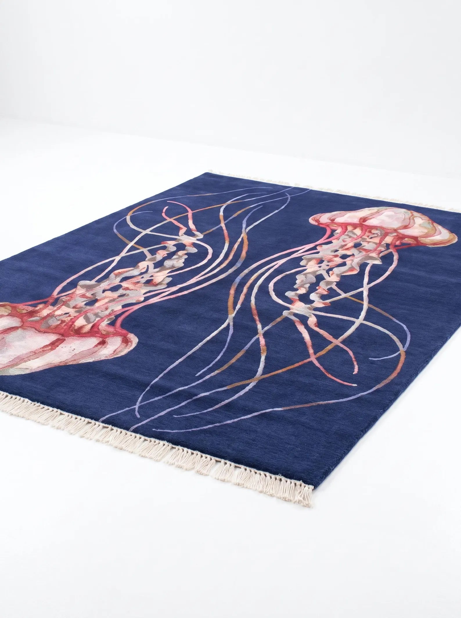 Navy Jellyfish Hand-Knotted Wool Rug – Sagarika, Custom Made
